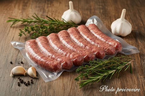 Chipolatas sous vide avec décorations et mention provisoire
