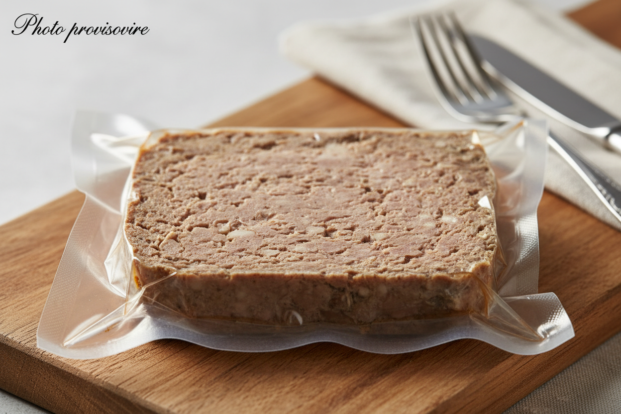Tranche de terrine sous vide sans herbes avec "Photo provisoire"